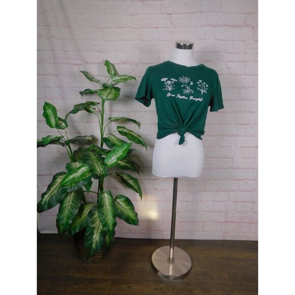 Papaya Green Knotted Cropped Front Graphic Tee Grow Positive Thoughts L - Picture 11 of 11